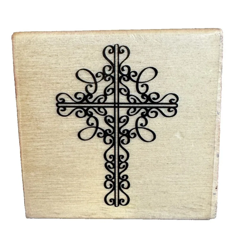 Decorative Cross Rubber Stamp Wood Mounted Craft Scrapbooking Faith Christian